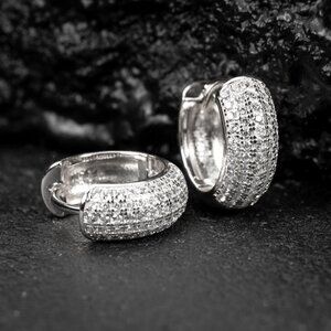 White Gold Plated 925 Sterling Silver Thick Mens Women's Huggie Hoop Earrings